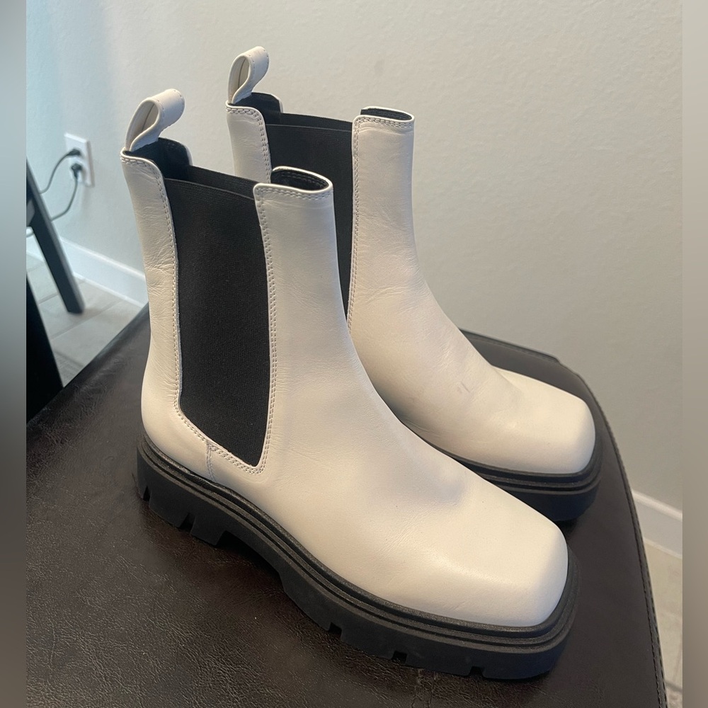 Barbara Bui leather square toes chunky soles pull on Chelsea boots 37.5 - Picture 1 of 8